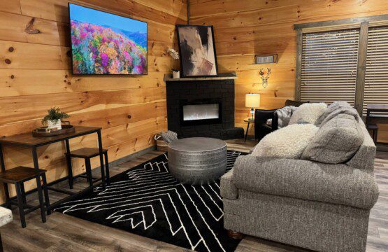 Family room with fireplace and large TV, Sevierville, TN vacation rental