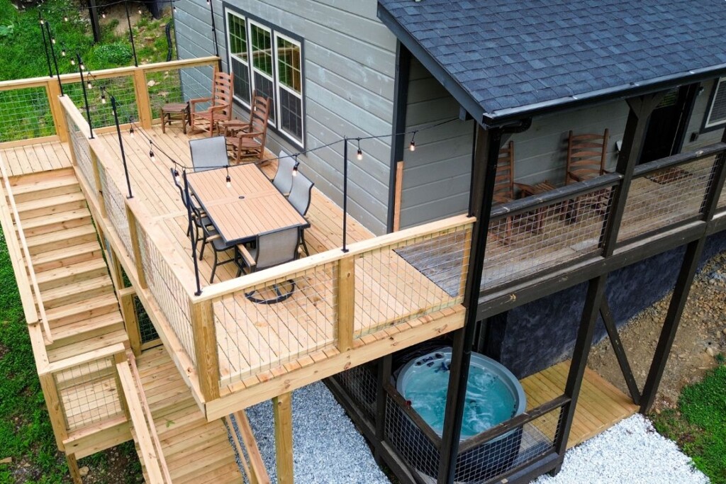 Hazy Bear drone exterior deck and hot tub