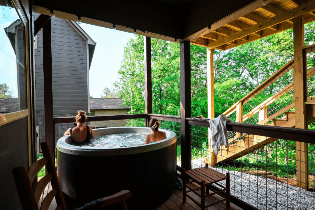 Hazy Bear hot tub 2 girls gazing