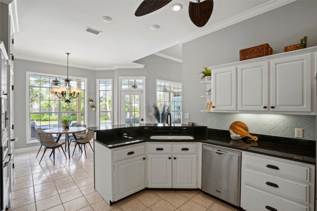 Seaside kitchen shot w windows and more open